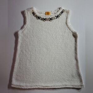 Ruby Rd XL White Sleeveless Knit Summer Top with Embellished Neckline